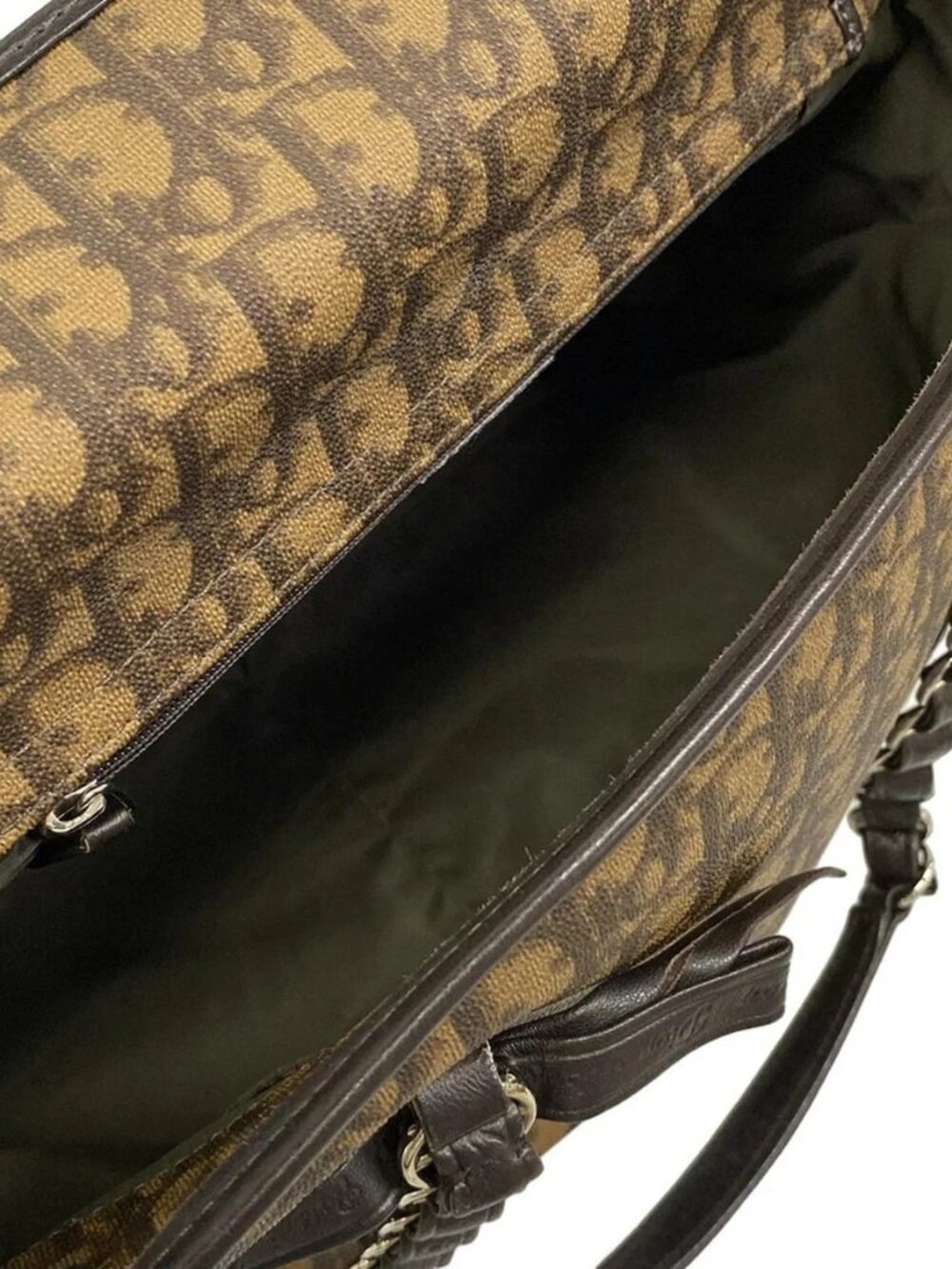 DIOR/ChristianDior Romantic/Trotter Dark Brown Brown Leather Tote Bag - Picture 7 of 16